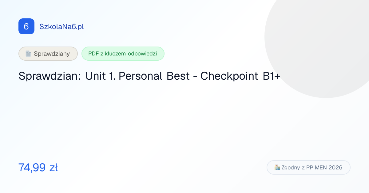 Sprawdzian: Unit 1. Personal Best - Checkp… — PDF z odpowiedziami ...