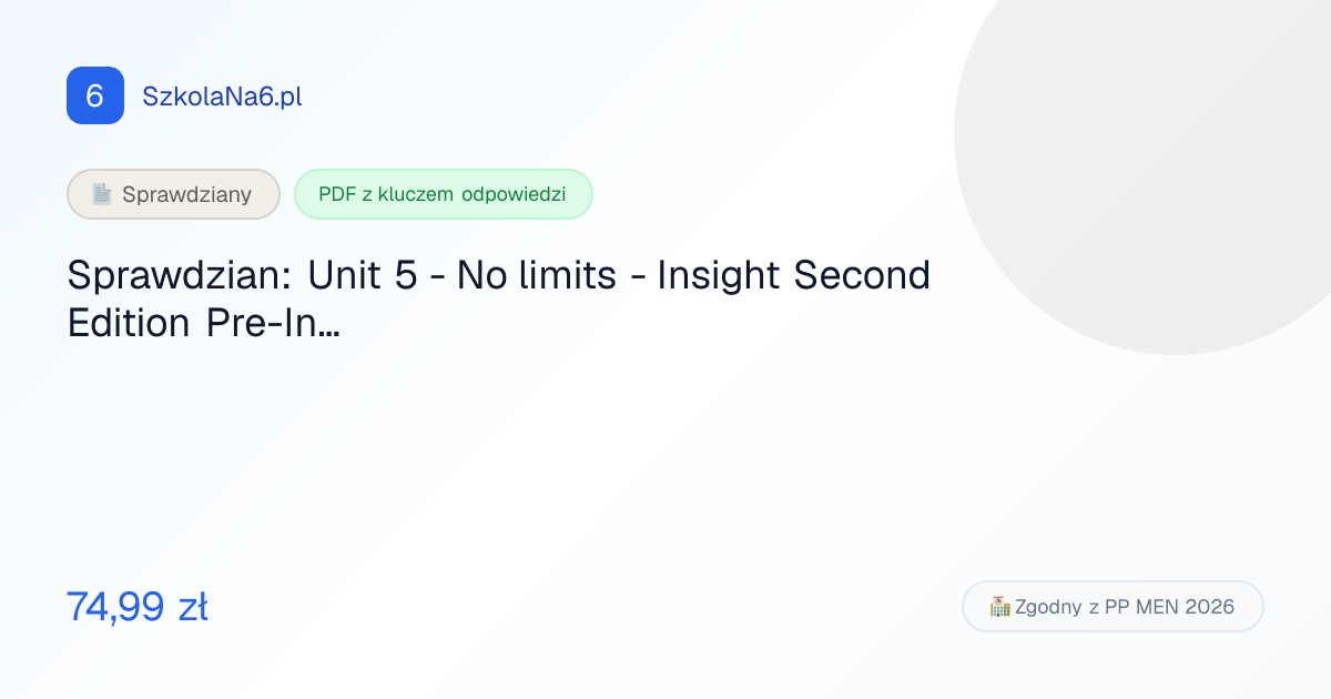 Sprawdzian: Unit 5 - No limits - Insight S… — PDF z odpowiedziami ...